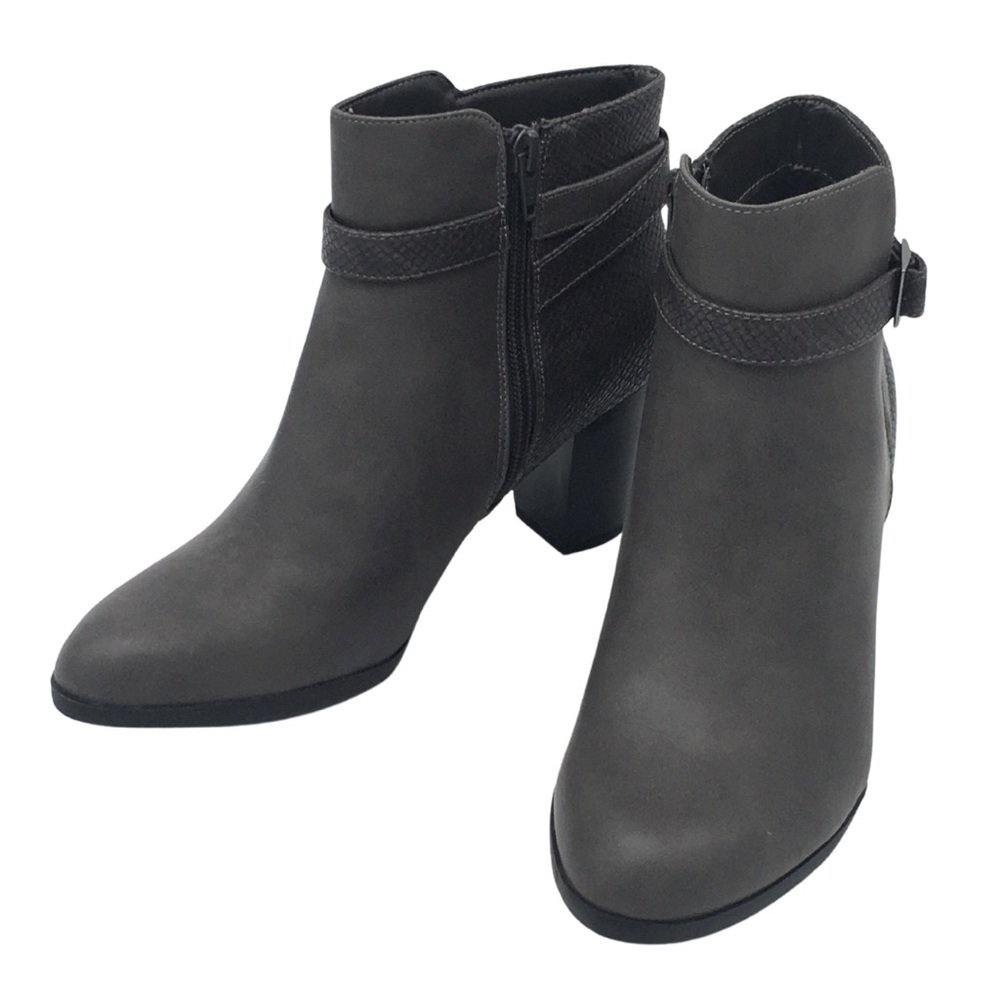 Laura Ashley Grey Reptile Print SIce Buckle Vegan Booties with Almond Toe size 7